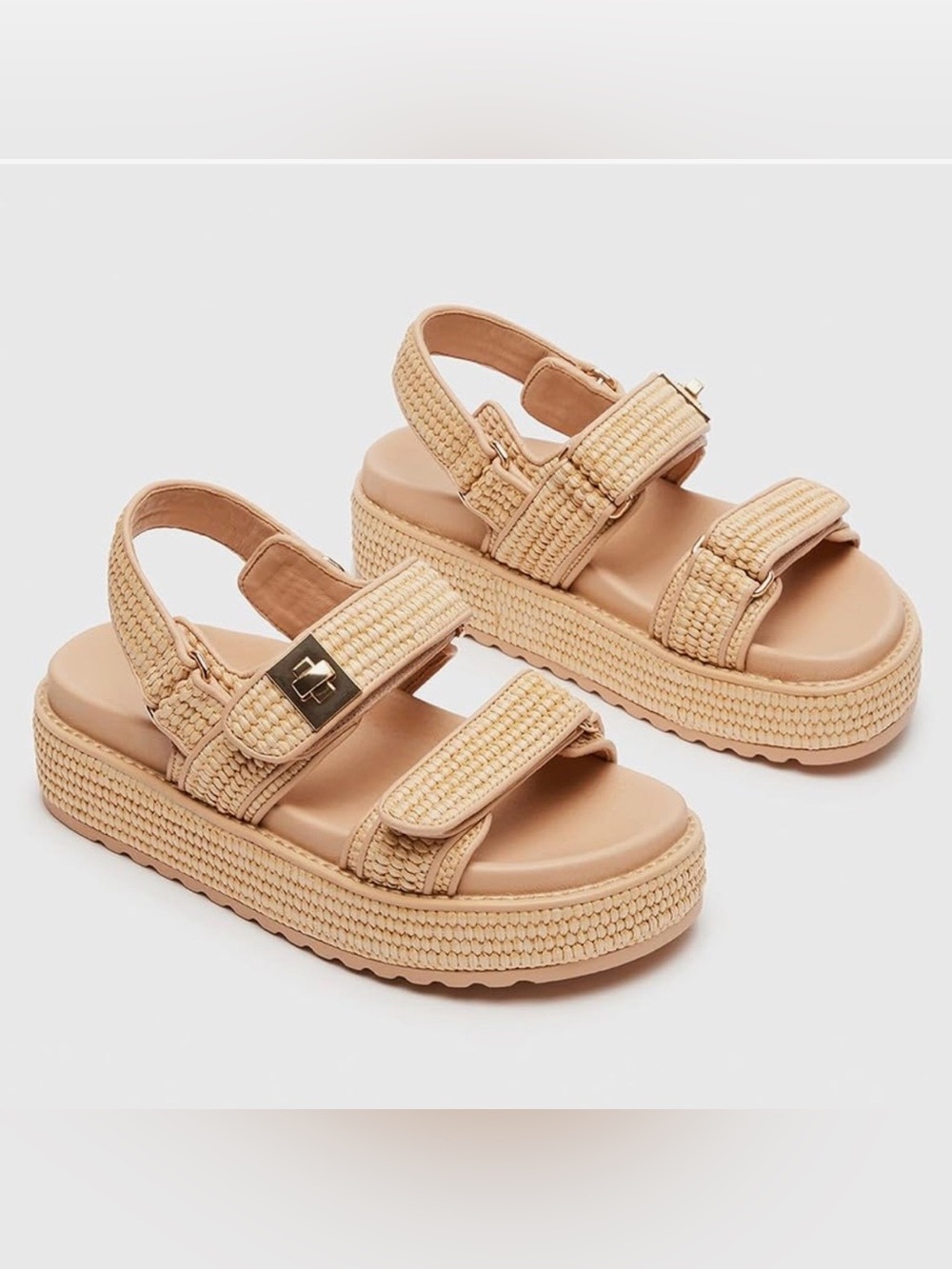 Beige Woven Platform Sandals - Women